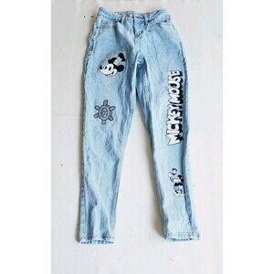 Disney Mickey Mouse Jeans Womens Size 1 Blue Denim Steamboat Willie High Rise